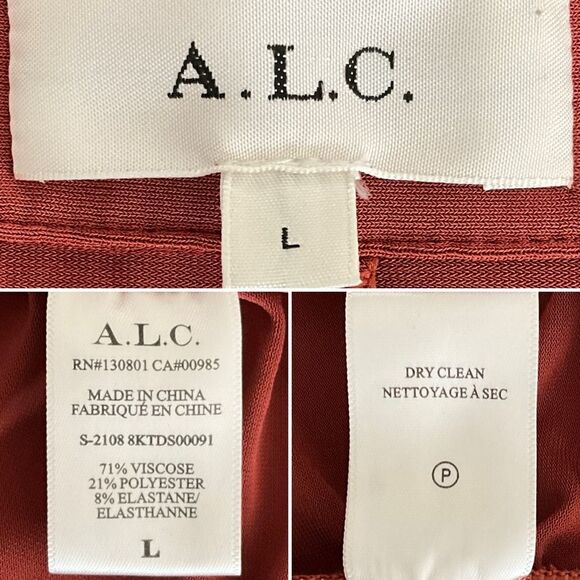 A.L.C. Larsen Rust Long Sleeve Ruched Dress L ASOTV - Picture 6 of 12